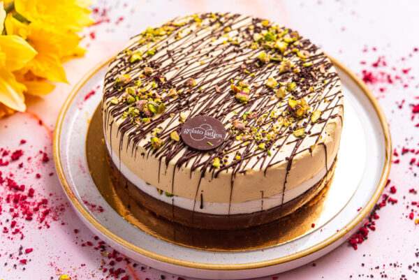 Pistachio and chocolate ice cream cake