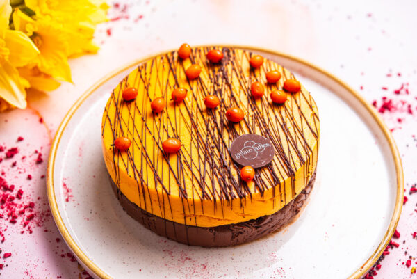 Sea buckthorn and chocolate ice cream cake